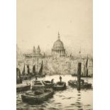 Rowland Langmaid (1897-1956) British. "St. Paul's from the River", Etching, Signed in pencil, and