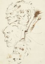 19th Century French School. A Study of Four Heads, Ink, 10" x 7.25" (25.4 x 18.4cm) and another by