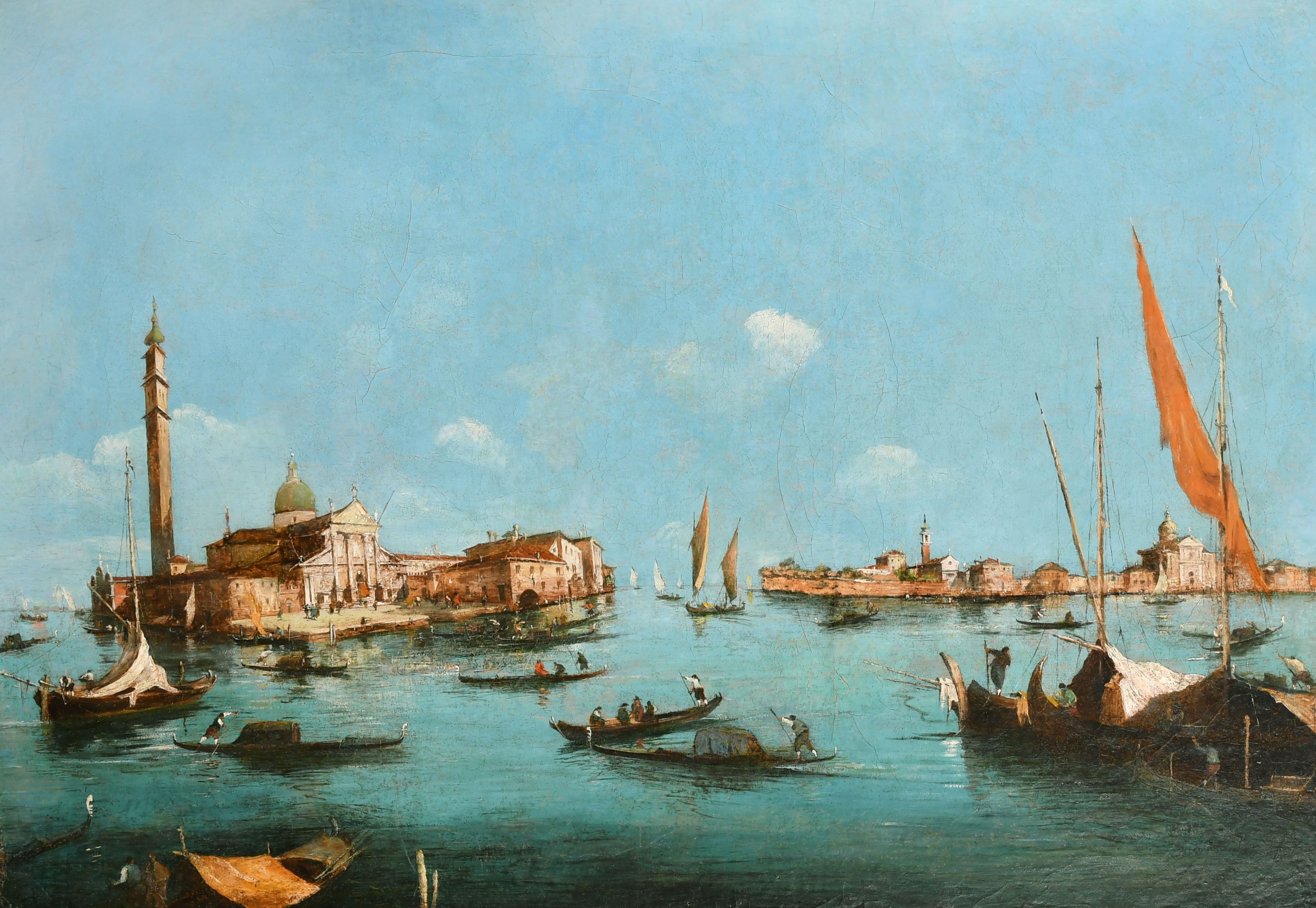 Circle of Francesco Guardi (1712-1793) Italian. A Venetian Scene with Figures in Gondolas in the