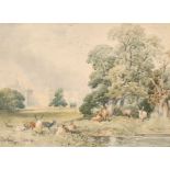 Circle of Robert Hills (1769-1844) British. Windsor Castle from the Deer Park, Watercolour, 10" x