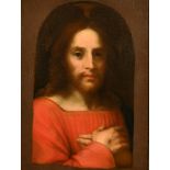 After Andrea del Sarto (1486-1530) Italian. "Christ the Redeemer", Oil on canvas, 21" x 15.75" (53.3