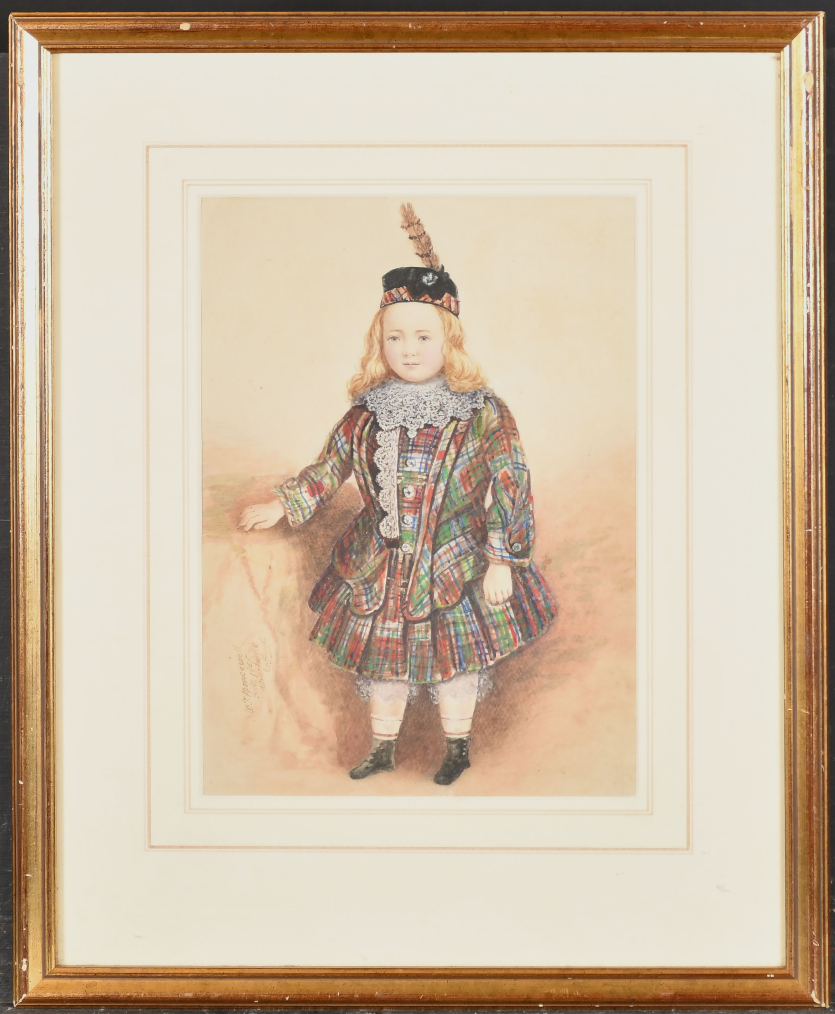 WT Bracewell (act.c.1820) British. A Young Child in Full Tartan Dress, Watercolour, Signed, - Image 2 of 5