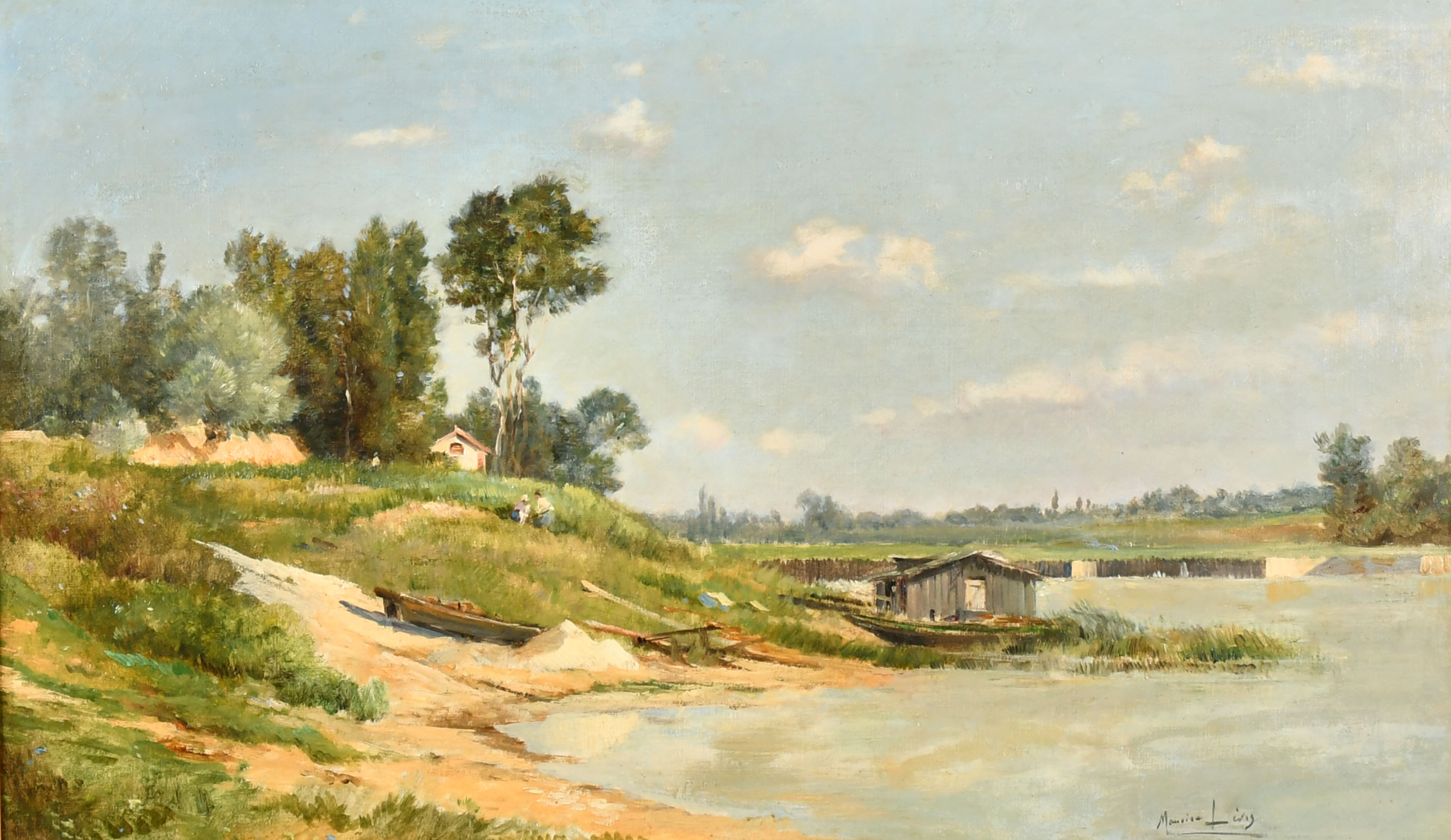 Maurice Levis (1860-1940) French. A River Scene, Oil on Canvas, Signed, 13" x 21.75" (33 x 55.3cm)