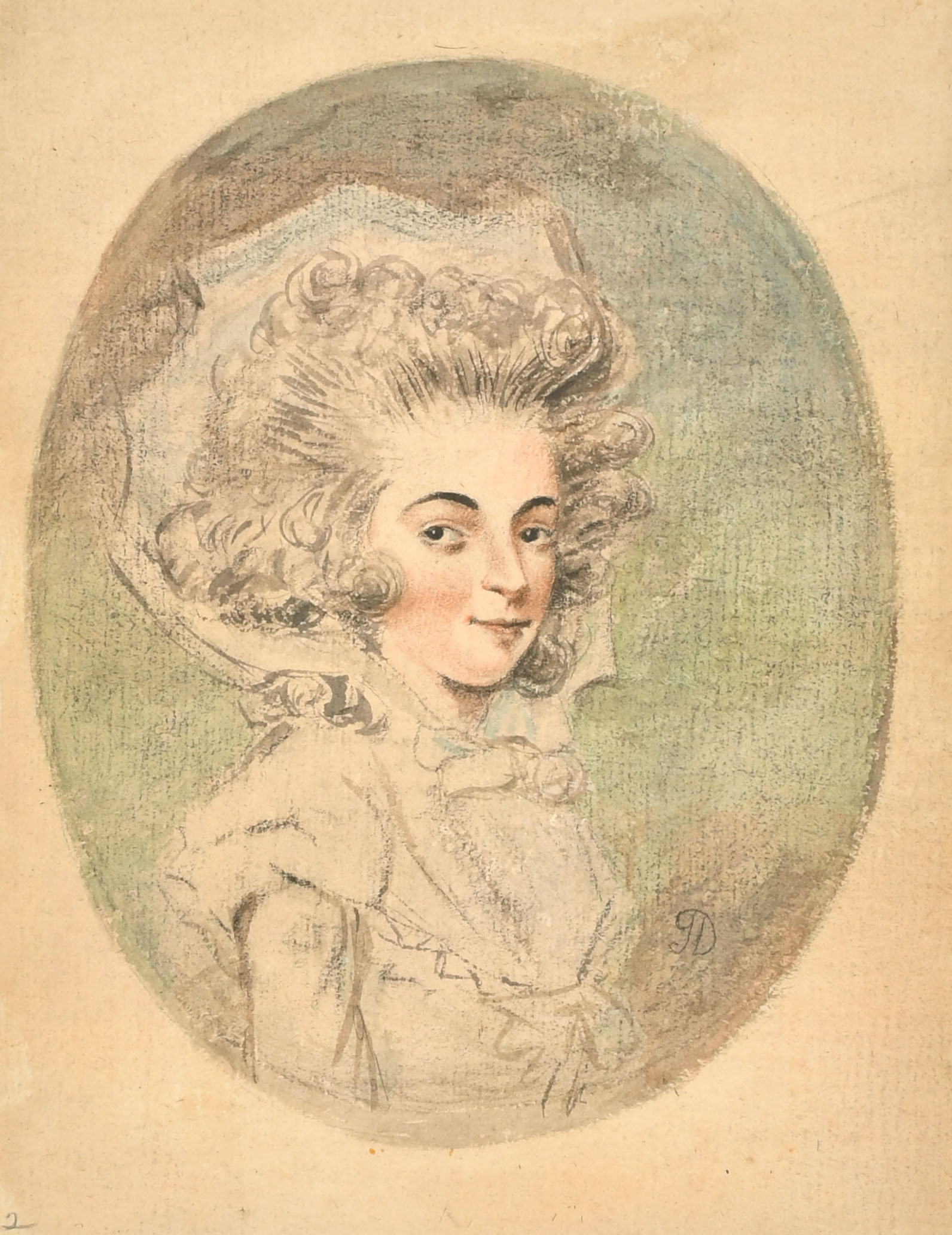 Attributed to John Downman (1750-1824) British. Bust Portrait of a Lady, Pencil and wash, Signed