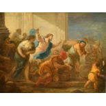 Early 18th Century Italian School. Cleansing of the Temple, Oil on canvas, 23" x 29.5" (58.4 x 75cm)