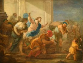 Early 18th Century Italian School. Cleansing of the Temple, Oil on canvas, 23" x 29.5" (58.4 x 75cm)