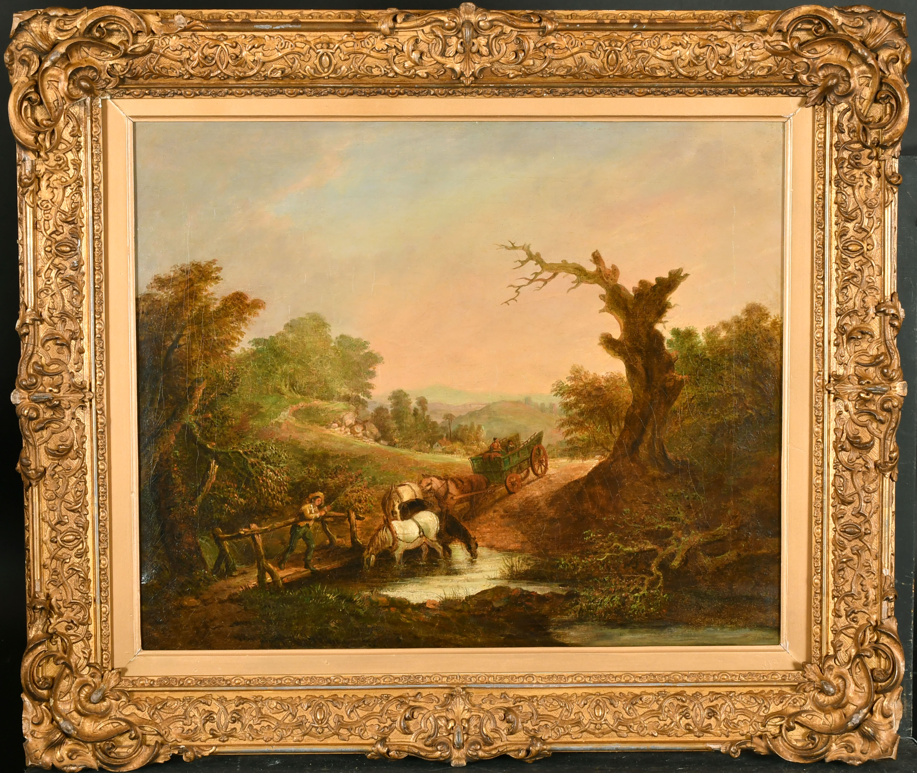 19th Century English School. Horses Watering in a River, Oil on canvas, 17" x 21" (43.2 x 53.3cm) - Image 2 of 3