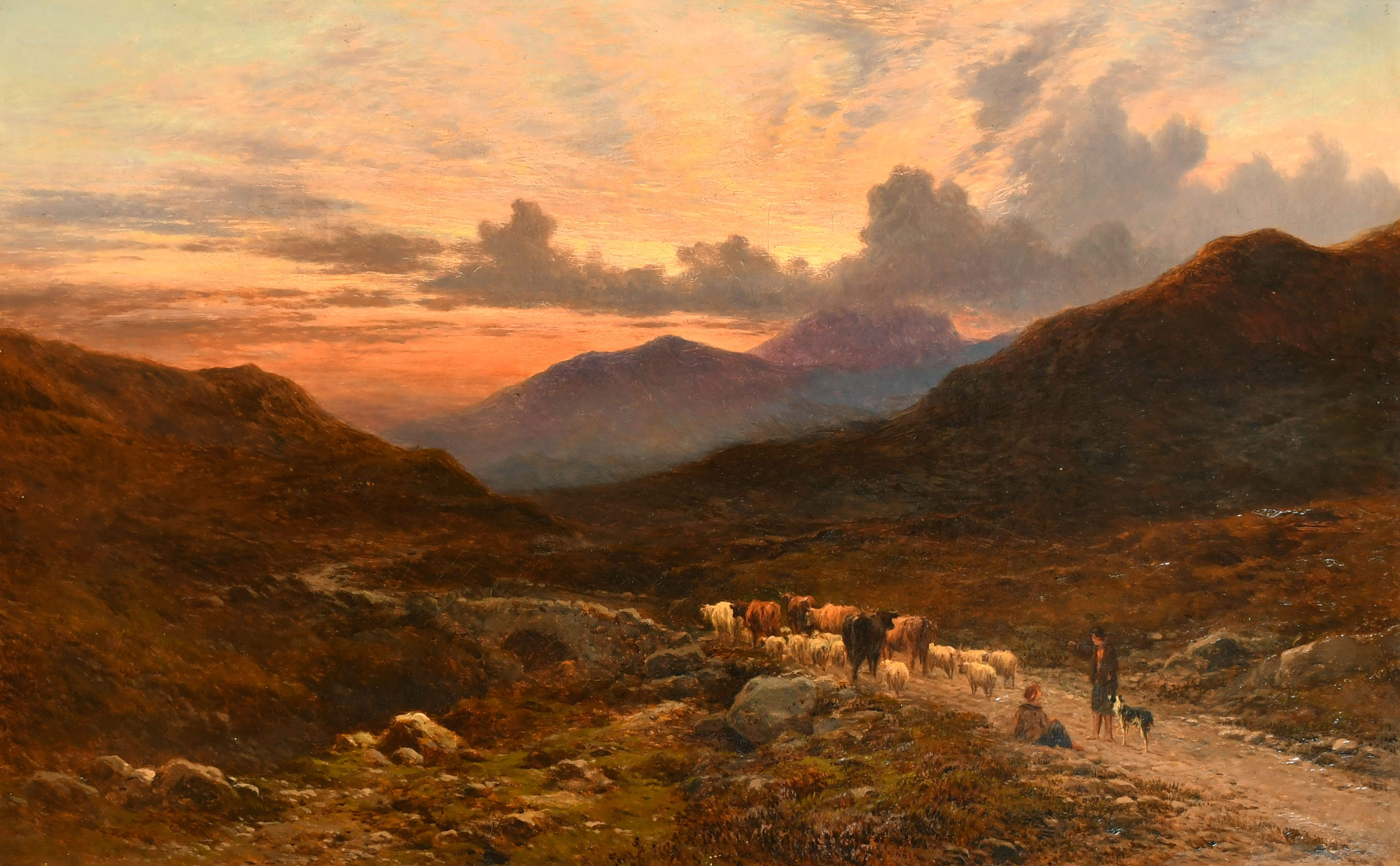 Circle of Sidney Richard Percy (1821-1886) British. A Shepherd and Flock on a Mountain Path at