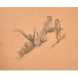 Alfred William Strutt (1856-1924) British. "A Plough", Charcoal and watercolour, Inscribed on a