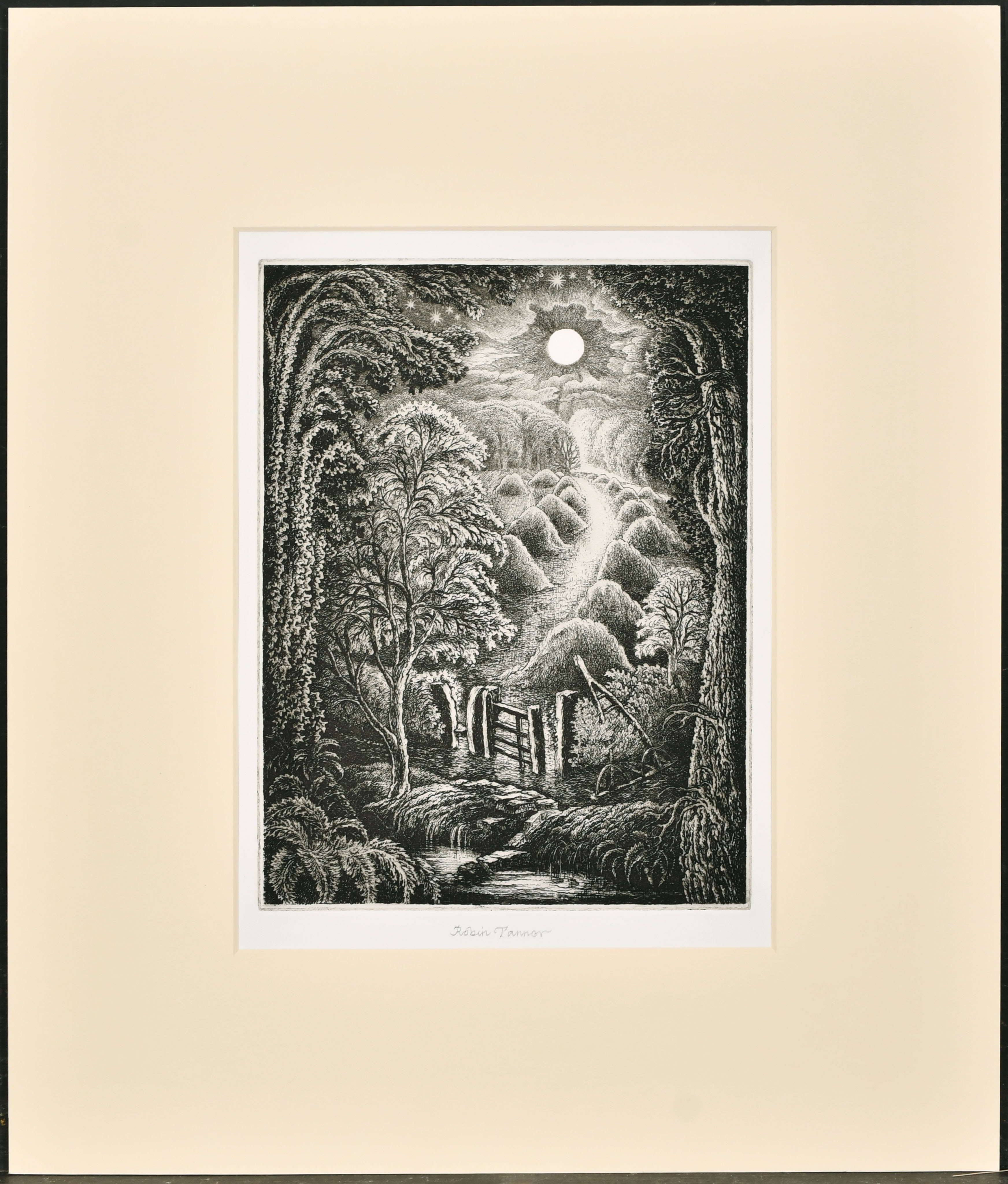 Robin Tanner (1904-1988) British. "Full Moon", Etching, Signed in pencil, Mounted, Unframed 9.5" x - Image 2 of 3