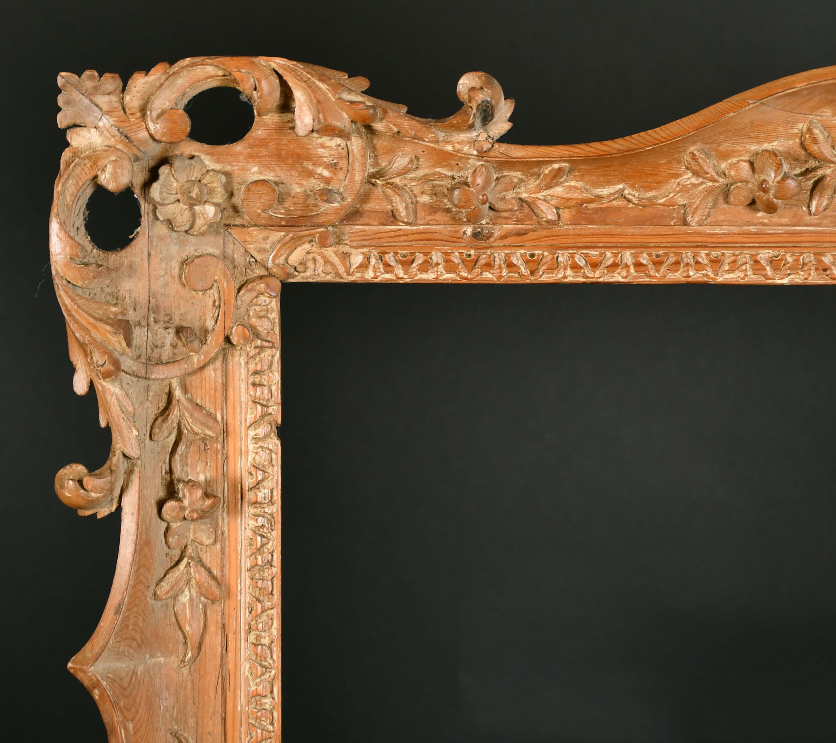 Late 18th Century English School. A Stripped Carved Wood Frame, with swept and pierced centres and