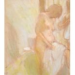 Bernard Dunston (1920-2017) British. "The Bathroom", Pastel, Signed with initials, and inscribed