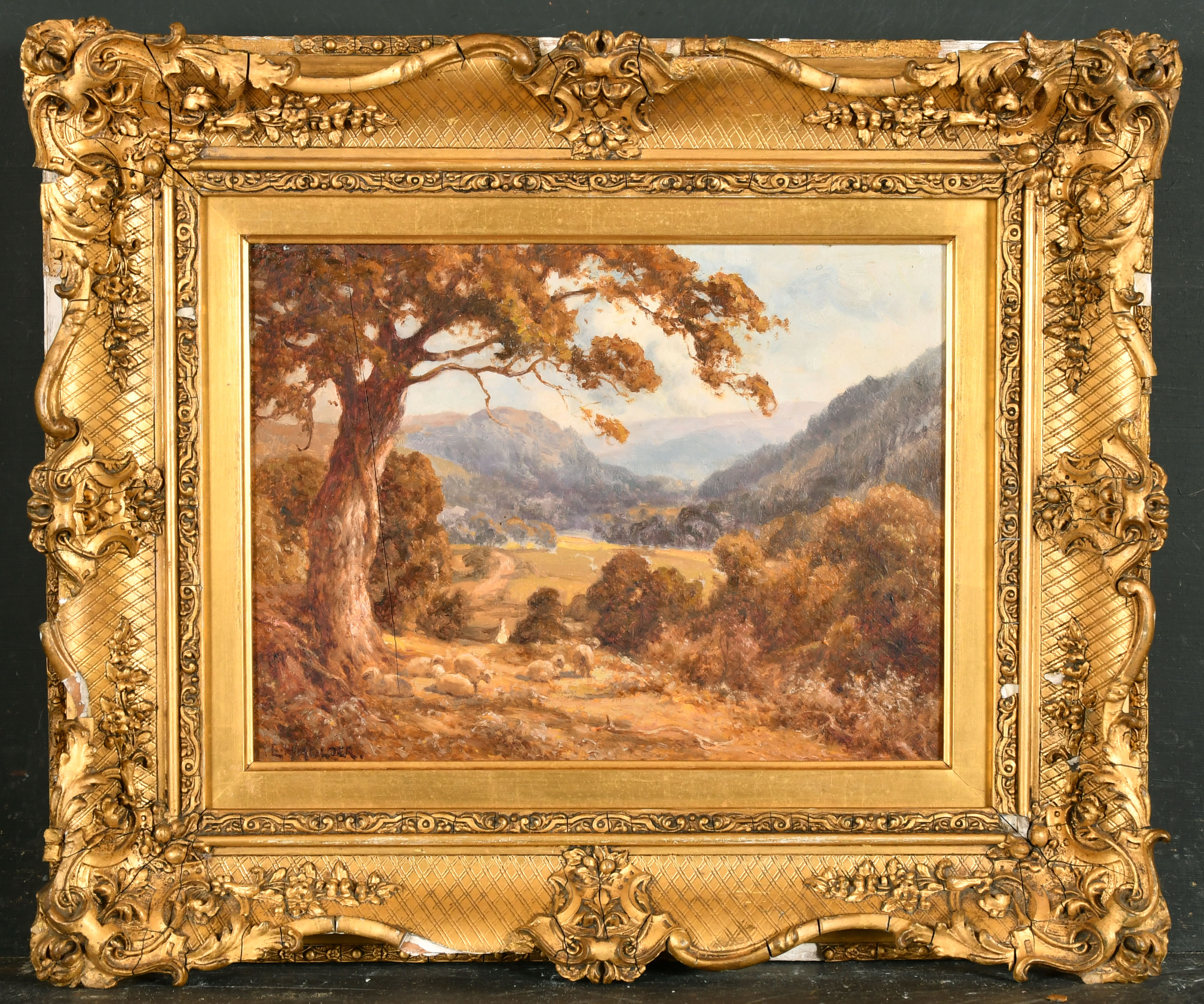 Edward Henry Holder (1847-1922) British. A Welsh Landscape, Oil on panel, Signed, and inscribed on a - Image 2 of 5