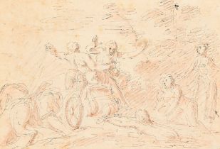 18th Century European School. Figures on a Chariot, Watercolour and ink, Unframed 5.5" x 7.75" (14 x