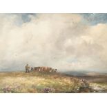 Wycliffe Egginton (1875-1951) British. Cattle and Drover in a Moorland Landscape, Watercolour,