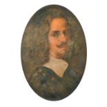 Manner of Anthony Van Dyck (1599-1641) Dutch. Bust Portrait of a Man, Oil on Board, Oval, 7.25" x