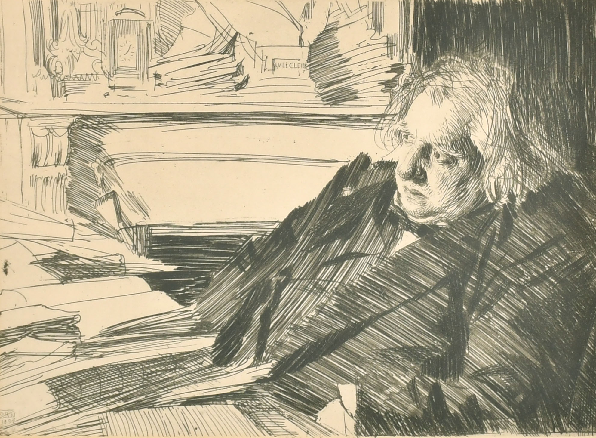 After Anders Leonard Zorn (1860-1920) Swedish. "Ernest Renan", Lithograph, Inscribed on a label