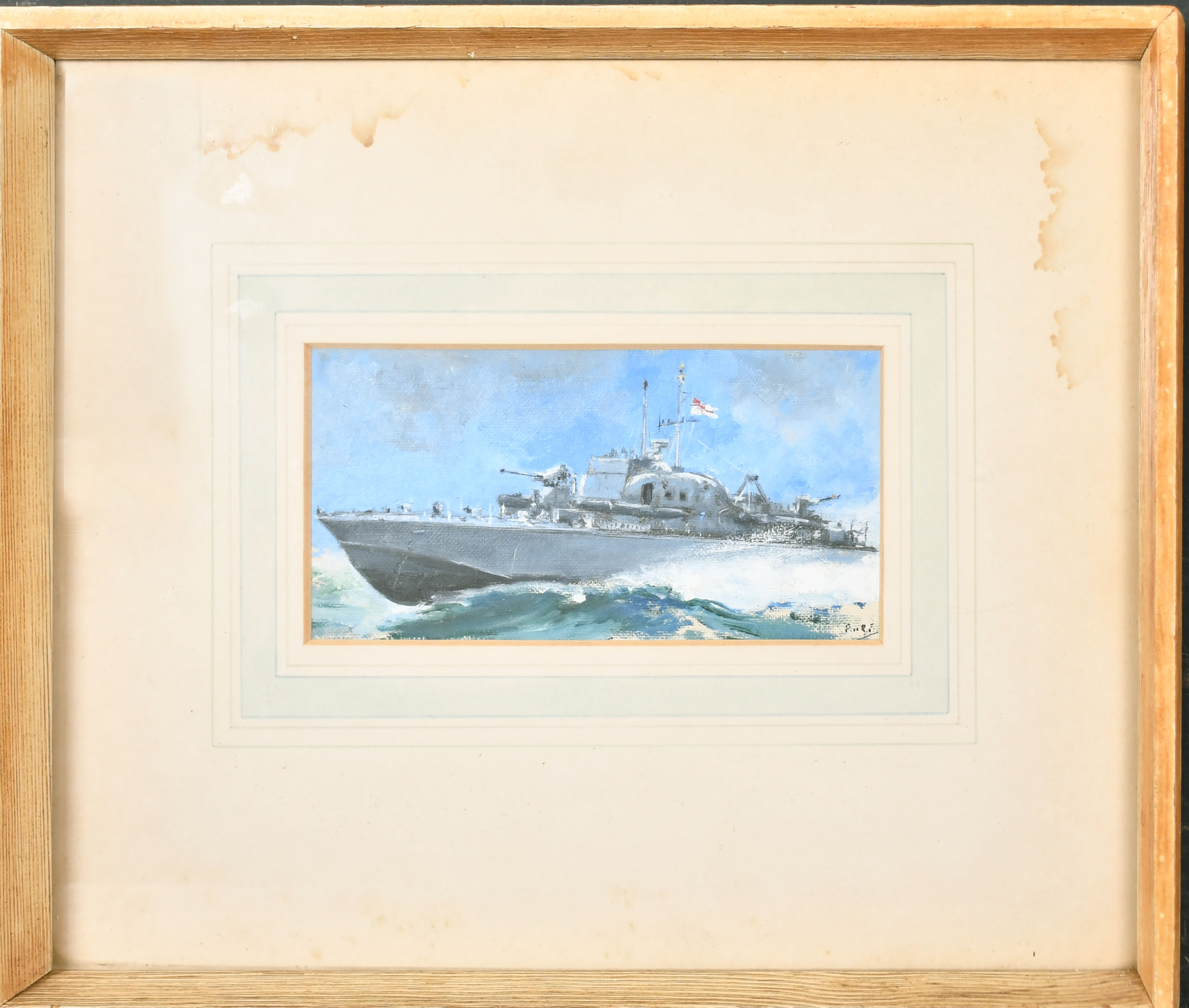 Robert Purves Flint (1883-1947) British. A WWII Motor Torpedo Boat, Oil sketch on board, Signed with - Image 2 of 4