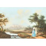 Late 18th Century German School. 'A Couple Strolling on the outskirts of a Village', Gouache and