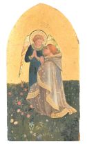 After Fra Angelico (c.1395-1455) Italian. An Angel and a Praying Figure, Oil on gold ground panel,