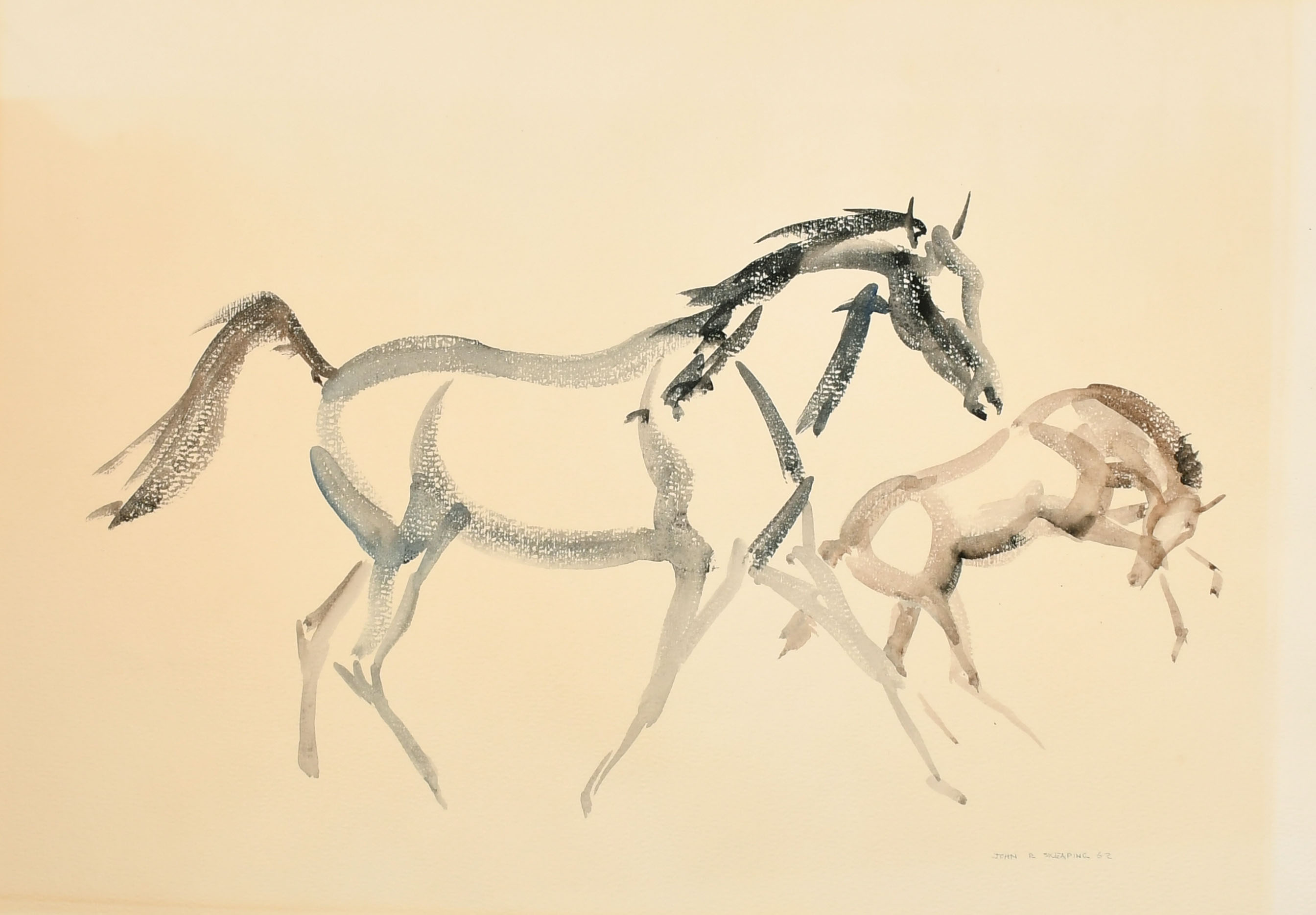 John Rattenbury Skeaping (1901-1980) British. "Mare and Foal", Watercolour, Signed and dated '62,