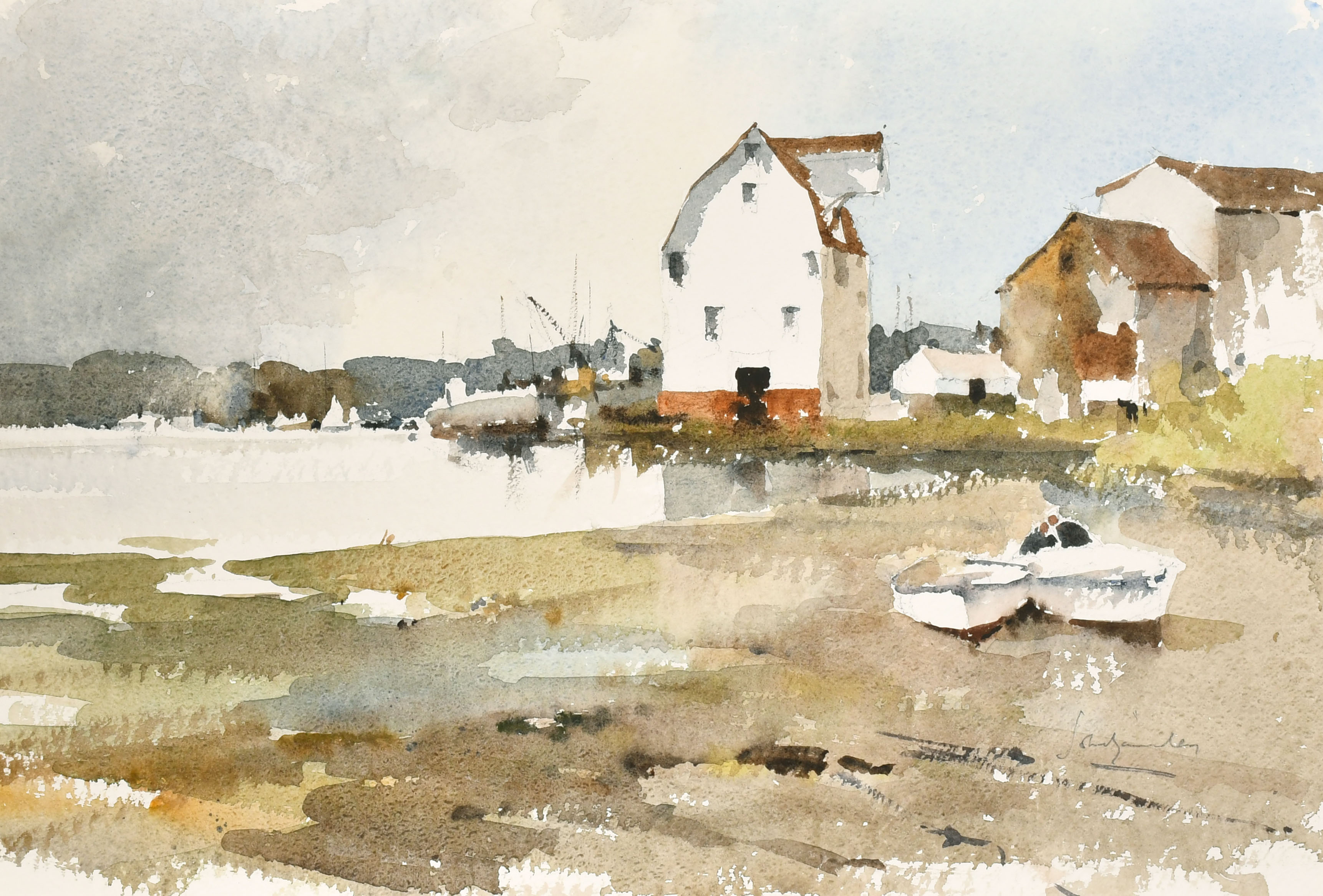 John Yardley (1933- ) British. An Estuary Scene at Low Tide, Watercolour, Signed in pencil, Unframed