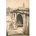 Nathaniel Sparks (1880-1957) British. "London Bridge", Etching, Signed and inscribed 'trial proof'