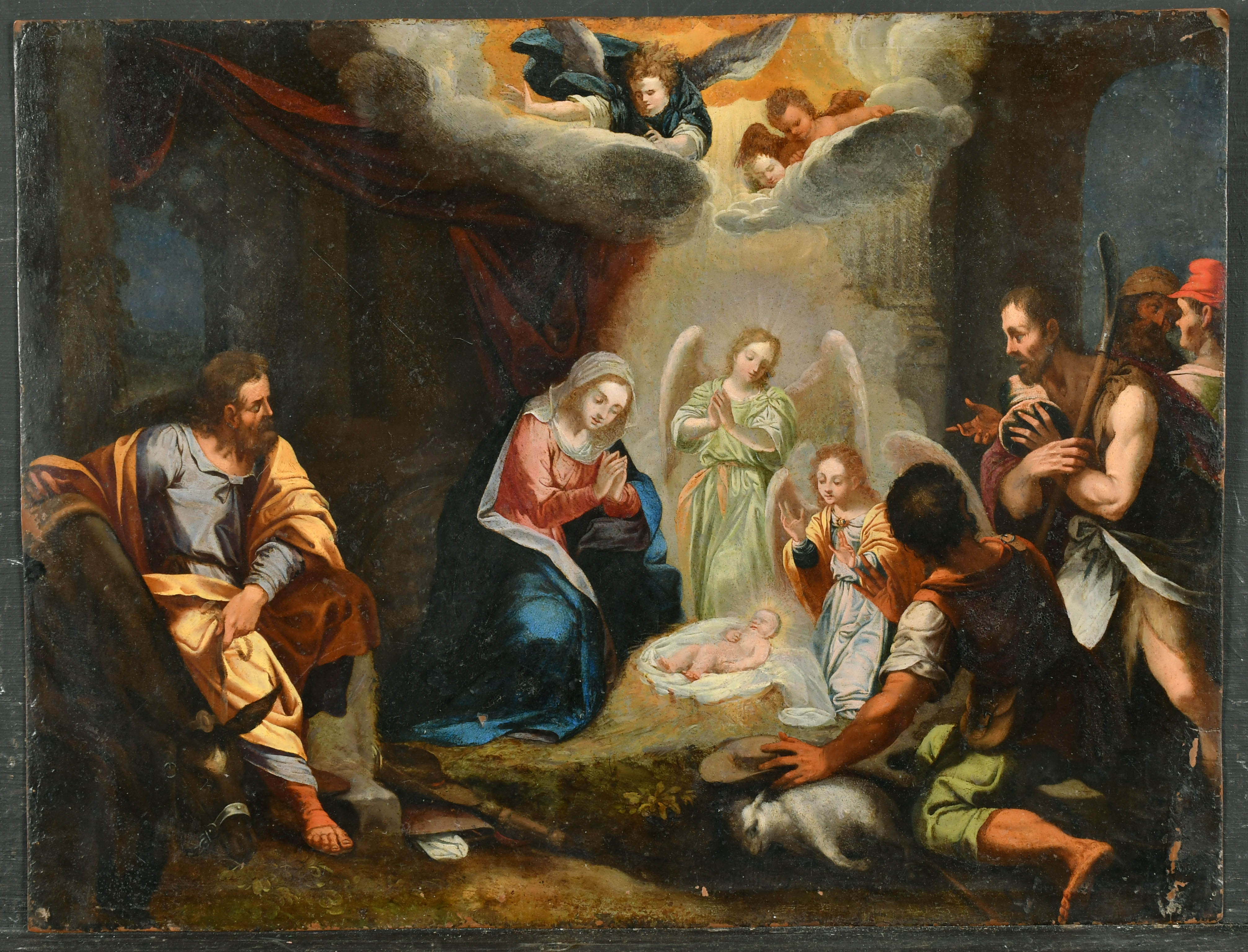 17th Century German School. Adoration of the Shepherds, Oil on copper, Unframed 10.25" x 13.75" ( - Image 2 of 3