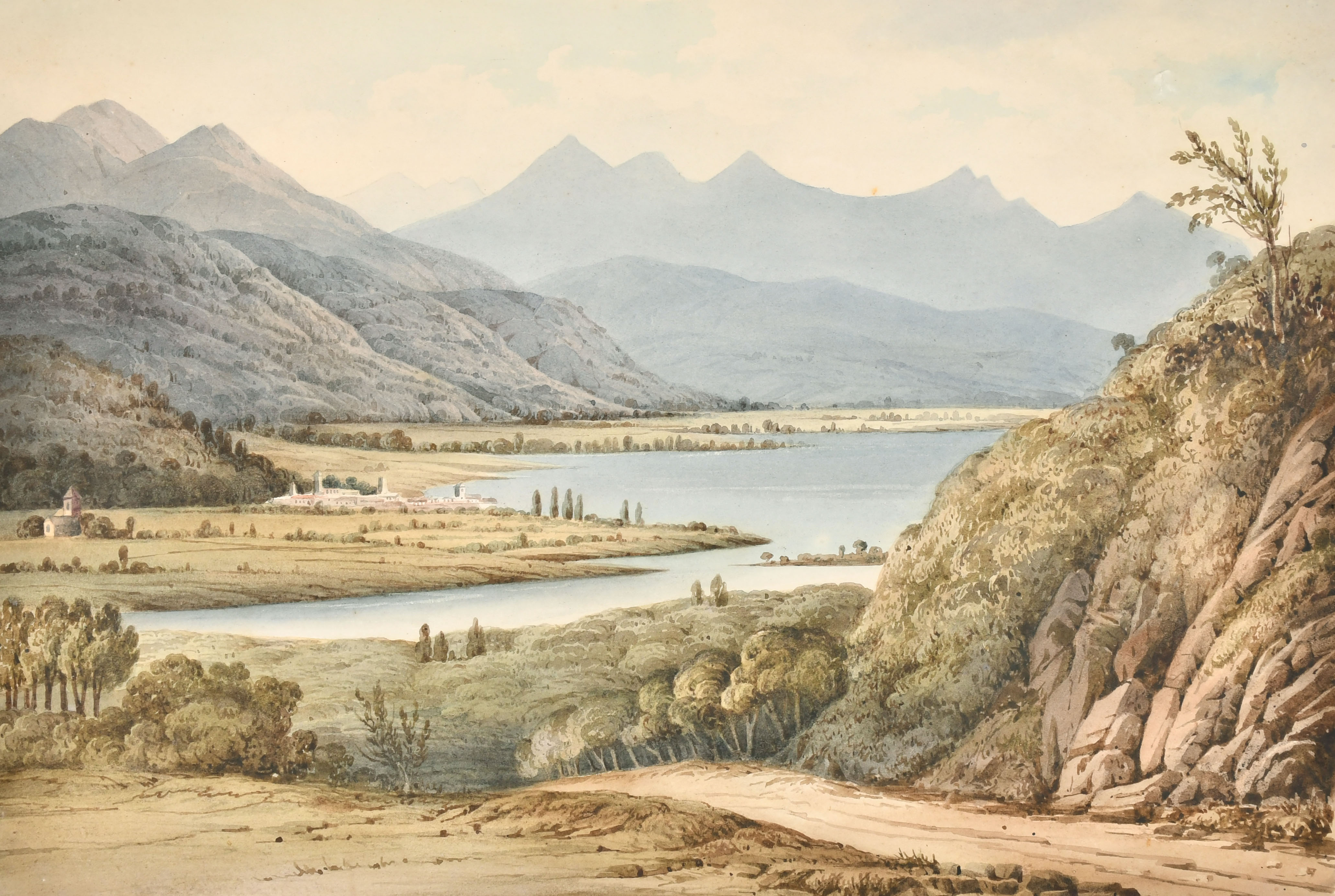 19th Century English School. An Extensive Mountainous Landscape, Watercolour, 8.75" x 12.75" (22.2 x
