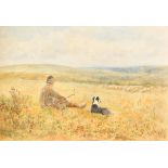 Norman Tayler (1843-1915) British. A Shepherd and His Dog watching the Flock, Watercolour, Signed