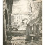 Leslie Moffat Ward (1888-1978) British. "By London Bridge", Etching, Signed, inscribed and dated