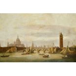 Thomas Luny (1759-1837) British. "Waterloo Bridge", Oil on canvas, Inscribed on plaque, 21.5" x 33.