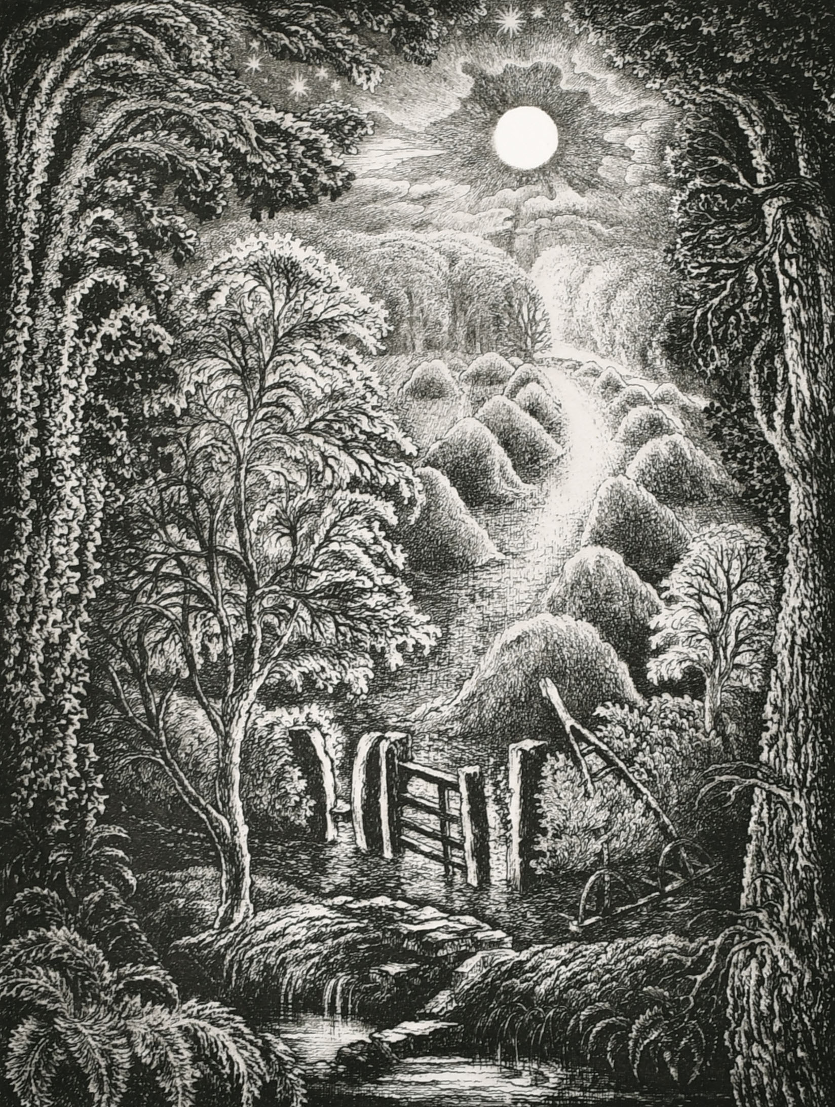 Robin Tanner (1904-1988) British. "Full Moon", Etching, Signed in pencil, Mounted, Unframed 9.5" x