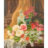 Thomas Worsey (1829-1875) British. Still Life with Flowers in a Glass, Oil on canvas, Signed and
