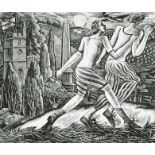 George William Tute (1933- ) British. "Joggers", Wood Engraving, Signed, inscribed, numbered 32/