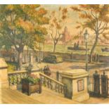 John Garside (1887-1958) British. Chelsea Embankment, Oil on canvas, Signed, Unframed 24.75" x 26.