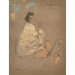 James Watterson Herald (1859-1914) British. "Burmese Lady Smoking", Pastel with coloured chalks,