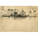 Edward Millington Synge (1860-1913) British. "Gondolas on Venetian Canal", Etching, Signed in