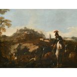 Late 17th Century Italian School. Figures on Horseback in a Classical Landscape, Oil on canvas, 14.