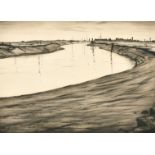 Christopher Richard Wynne Nevinson (1889-1946) British. "Ebb Tide on the Camber", Drypoint