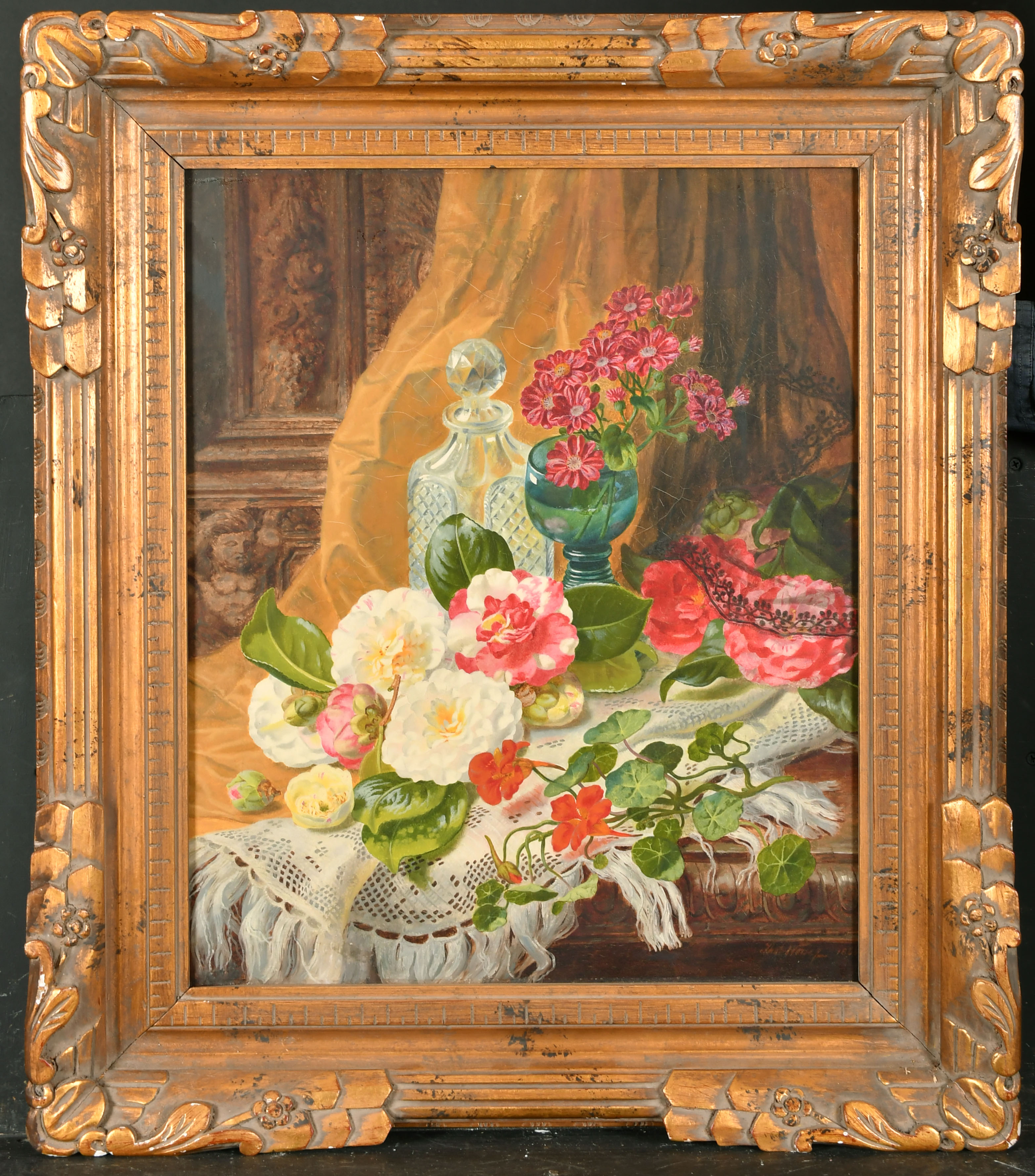 Thomas Worsey (1829-1875) British. Still Life with Flowers in a Glass, Oil on canvas, Signed and - Image 2 of 4