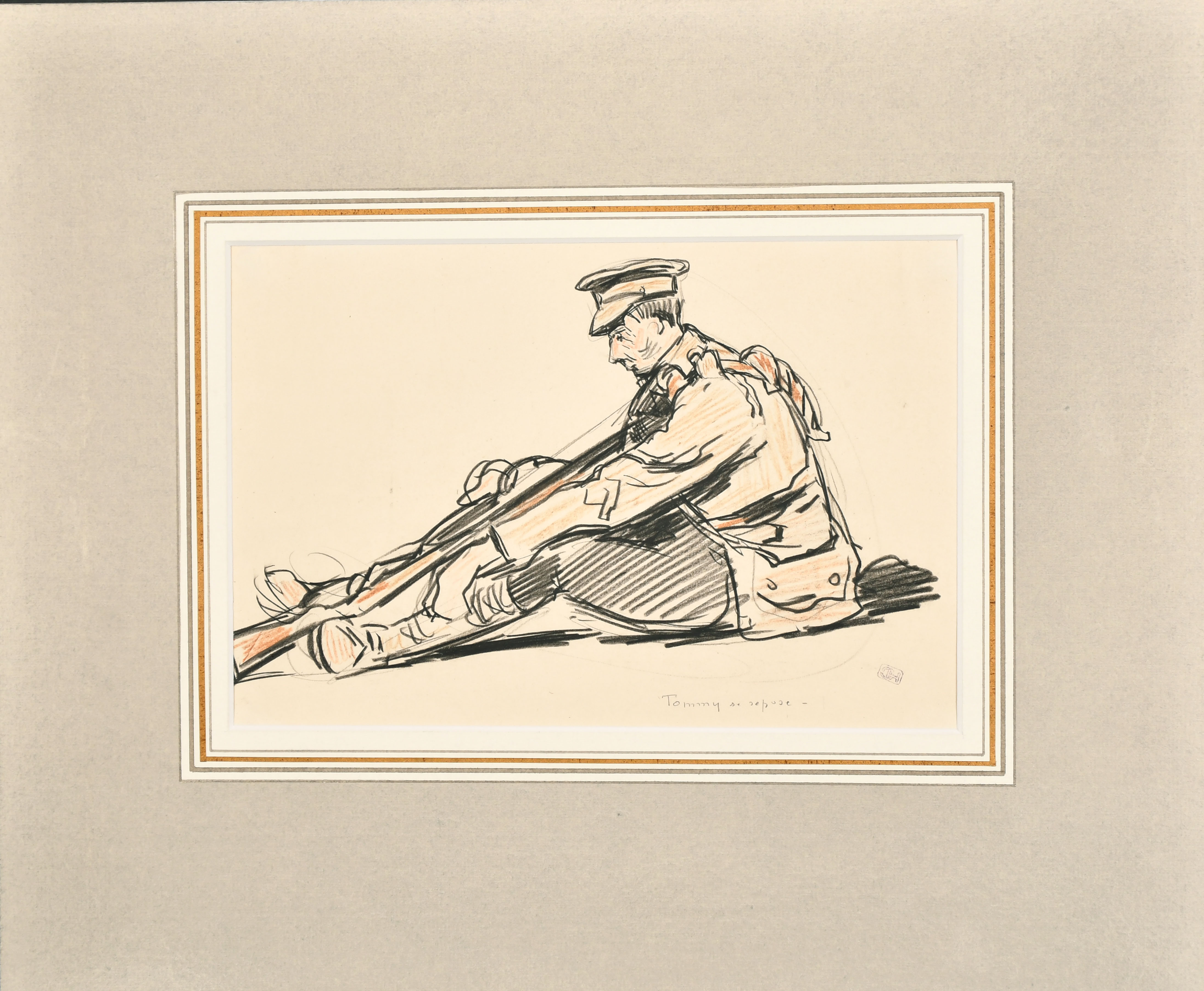 Henri-Lucien Cheffer (1880-1957) French. "Tommy se repose", Ink and crayon, Inscribed, and with - Image 2 of 4