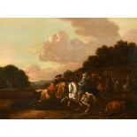 Manner of Carel van Falens (1683-1733) Flemish. A Cavalry Skirmish, Oil on panel, 12.5" x 16.75" (