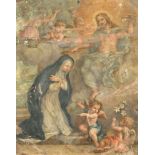 Late 17th Century Italian School. St Catherine of Siena with Christ and Cherubs, Oil on copper,