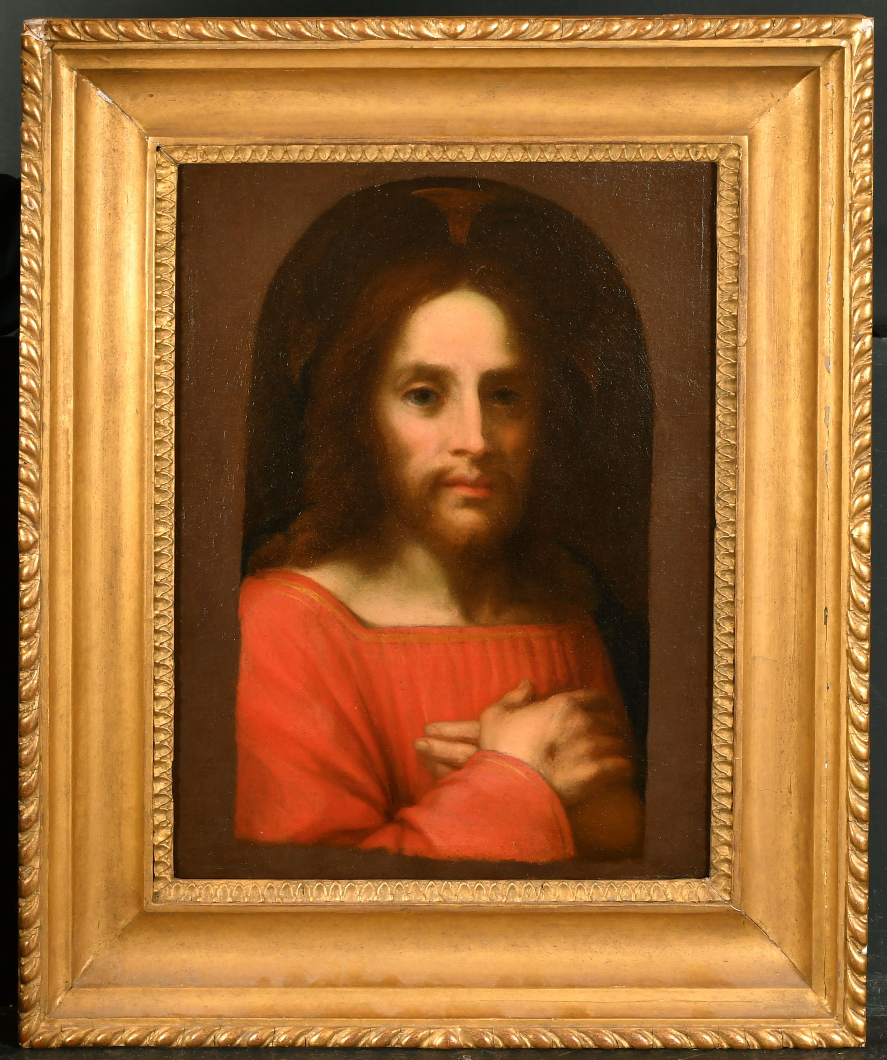 After Andrea del Sarto (1486-1530) Italian. "Christ the Redeemer", Oil on canvas, 21" x 15.75" (53.3 - Image 2 of 3