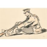 Henri-Lucien Cheffer (1880-1957) French. "Tommy se repose", Ink and crayon, Inscribed, and with