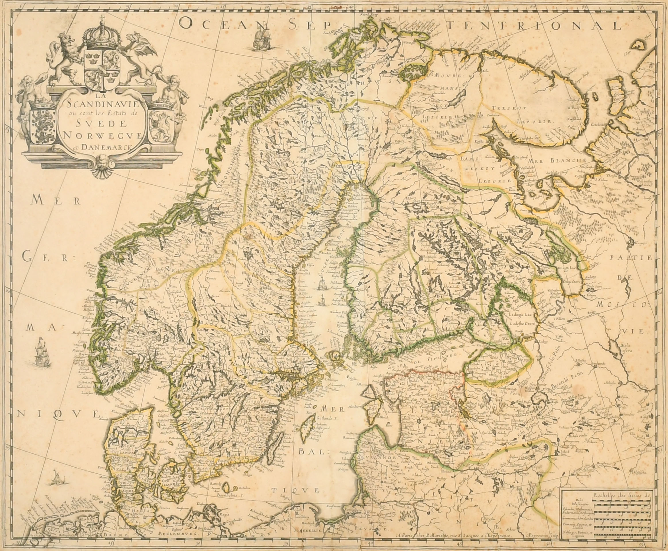 After Guillaume Sanson de Abbeville (1633-1703) French. "La Scandinavie", Map, 16.5" x 20.5" (41.8 x