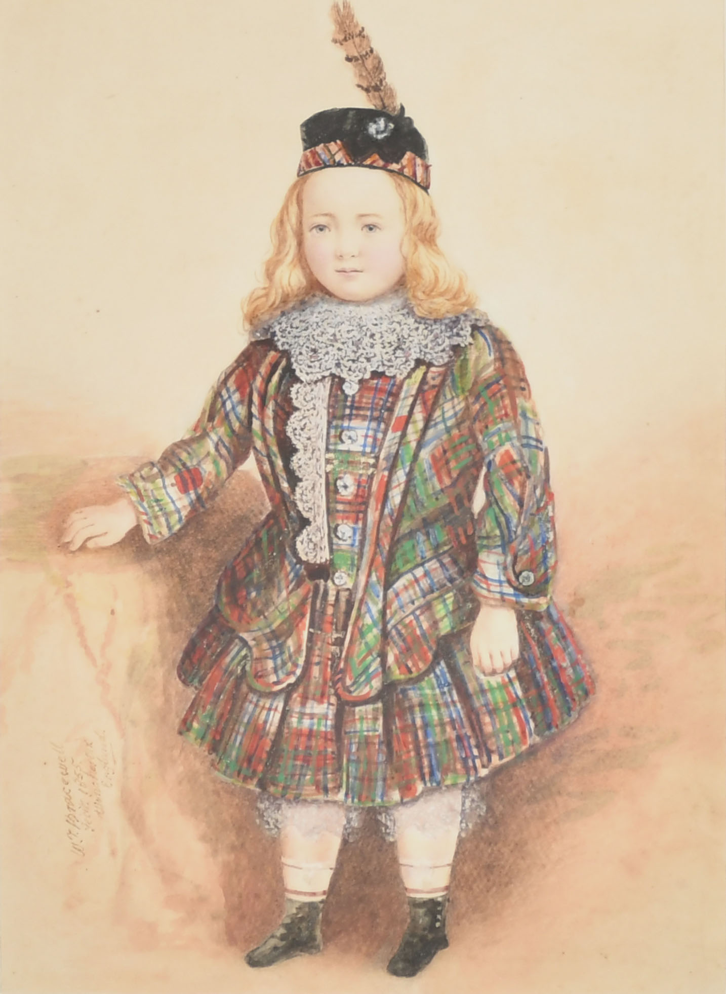 WT Bracewell (act.c.1820) British. A Young Child in Full Tartan Dress, Watercolour, Signed,