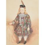 WT Bracewell (act.c.1820) British. A Young Child in Full Tartan Dress, Watercolour, Signed,