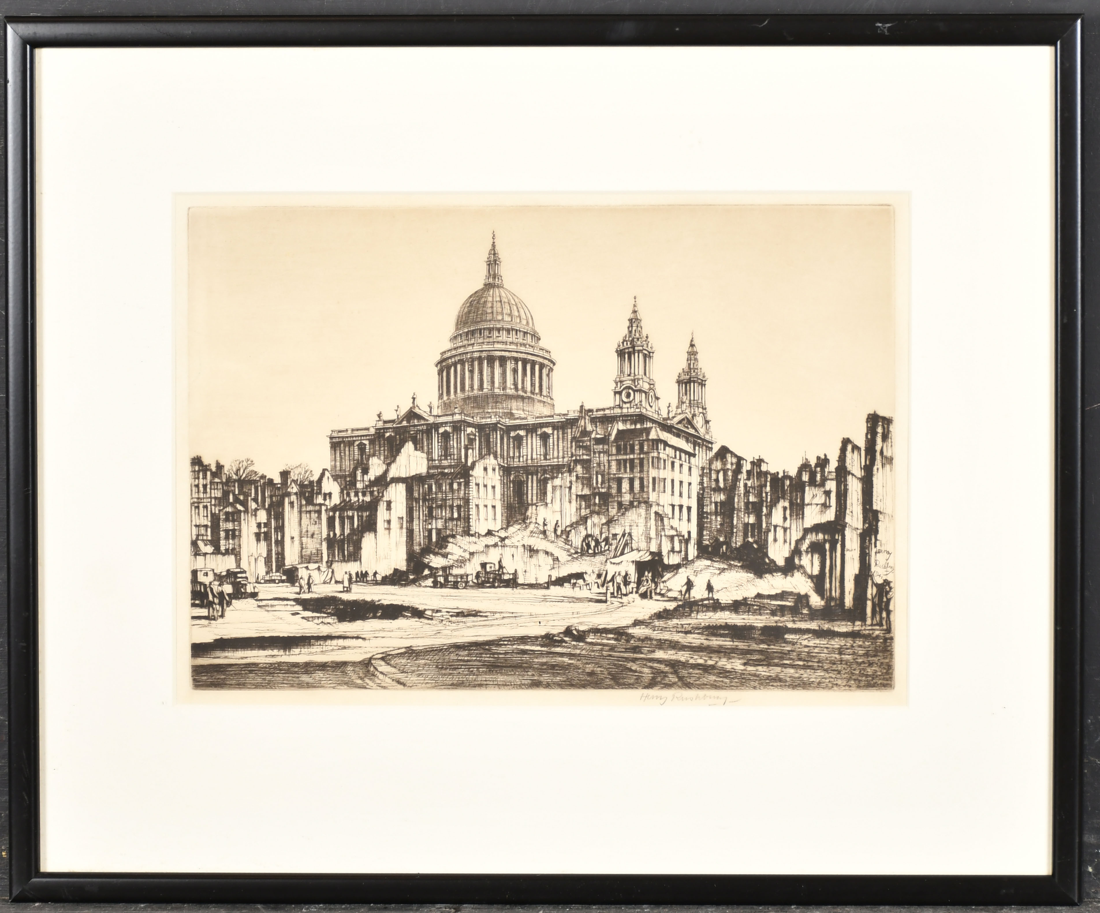 Henry George Rushbury (1889-1968) British. "St. Paul's from Paternoster Row", Etching, Signed in - Image 2 of 7